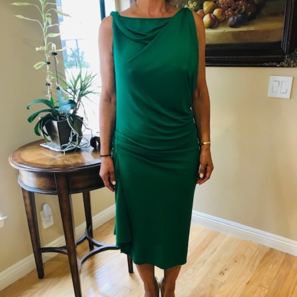 NWOT BCBG Green Dress with a Drapey Back - Large - Picture 4 of 5